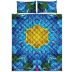 Blue And Pink Flowers Kaleidoscope Print Quilt Bed Set
