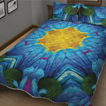 Blue And Pink Flowers Kaleidoscope Print Quilt Bed Set