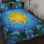 Blue And Pink Flowers Kaleidoscope Print Quilt Bed Set