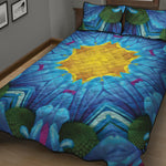 Blue And Pink Flowers Kaleidoscope Print Quilt Bed Set
