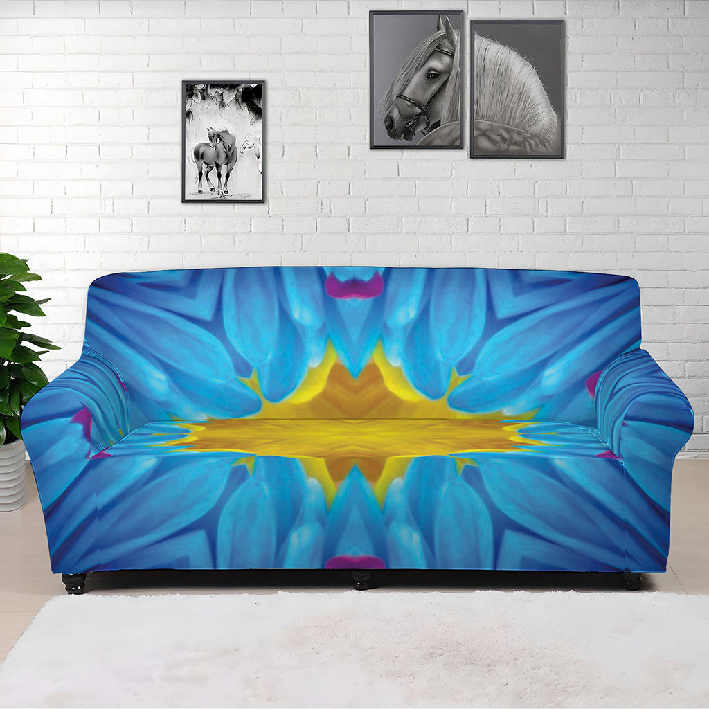 Blue And Pink Flowers Kaleidoscope Print Sofa Cover