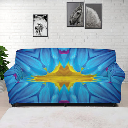 Blue And Pink Flowers Kaleidoscope Print Sofa Cover