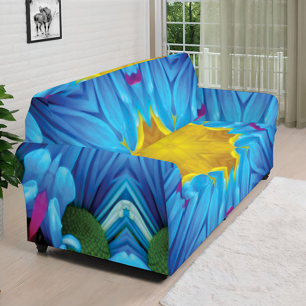 Blue And Pink Flowers Kaleidoscope Print Sofa Cover
