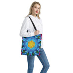 Blue And Pink Flowers Kaleidoscope Print Tote Bag