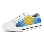Blue And Pink Flowers Kaleidoscope Print White Low Top Shoes