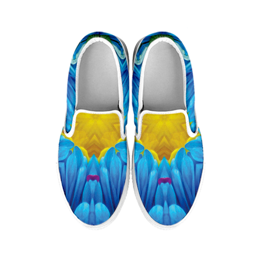 Blue And Pink Flowers Kaleidoscope Print White Slip On Shoes