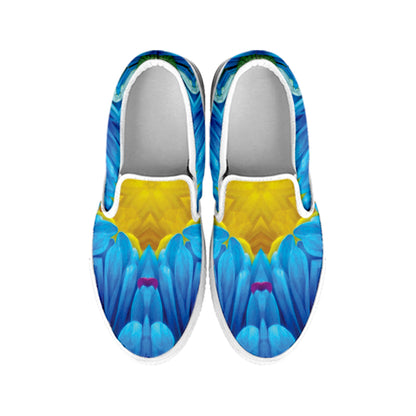 Blue And Pink Flowers Kaleidoscope Print White Slip On Shoes