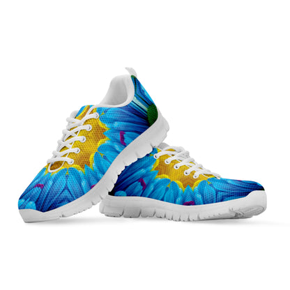 Blue And Pink Flowers Kaleidoscope Print White Sneakers