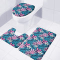 Blue And Pink Watercolor Hawaiian Print 3 Piece Bath Mat Set