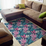 Blue And Pink Watercolor Hawaiian Print Area Rug