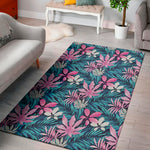 Blue And Pink Watercolor Hawaiian Print Area Rug