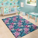 Blue And Pink Watercolor Hawaiian Print Area Rug