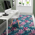 Blue And Pink Watercolor Hawaiian Print Area Rug