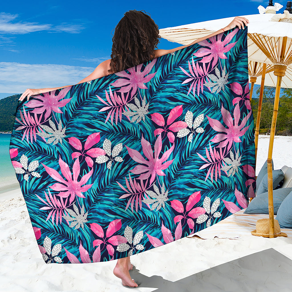 Blue And Pink Watercolor Hawaiian Print Beach Sarong Wrap
