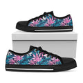 Blue And Pink Watercolor Hawaiian Print Black Low Top Sneakers