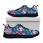 Blue And Pink Watercolor Hawaiian Print Black Sneakers