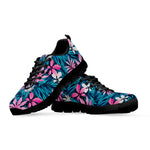 Blue And Pink Watercolor Hawaiian Print Black Sneakers