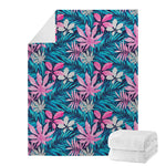 Blue And Pink Watercolor Hawaiian Print Blanket