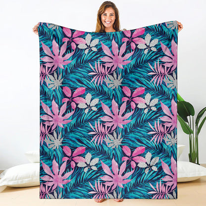 Blue And Pink Watercolor Hawaiian Print Blanket