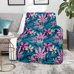 Blue And Pink Watercolor Hawaiian Print Blanket