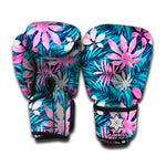 Blue And Pink Watercolor Hawaiian Print Boxing Gloves