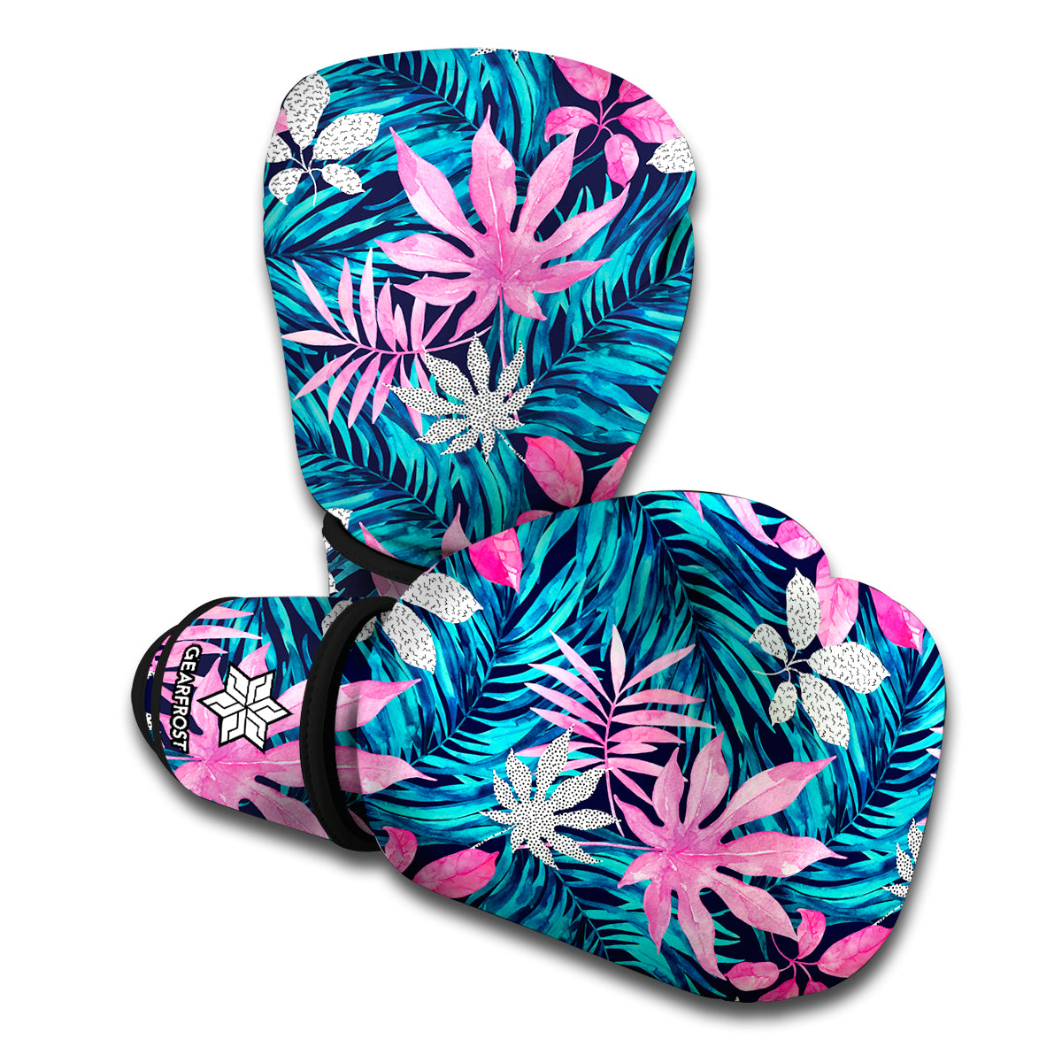 Blue And Pink Watercolor Hawaiian Print Boxing Gloves