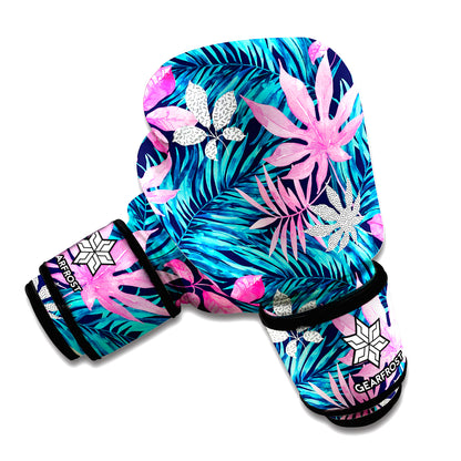 Blue And Pink Watercolor Hawaiian Print Boxing Gloves