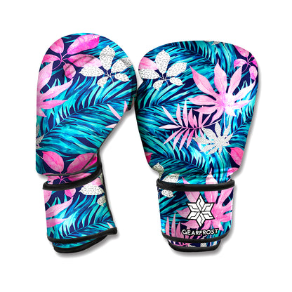 Blue And Pink Watercolor Hawaiian Print Boxing Gloves