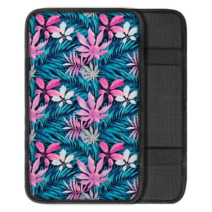 Blue And Pink Watercolor Hawaiian Print Car Center Console Cover
