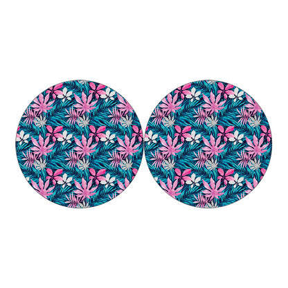 Blue And Pink Watercolor Hawaiian Print Car Coasters