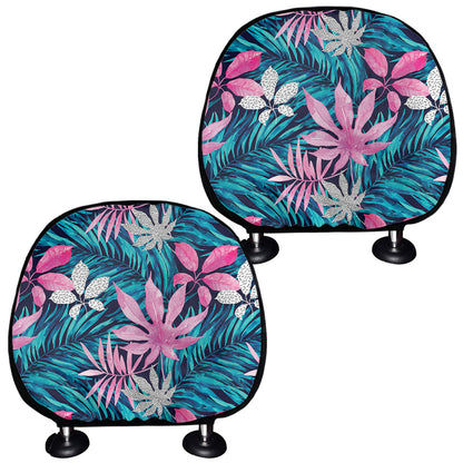 Blue And Pink Watercolor Hawaiian Print Car Headrest Covers