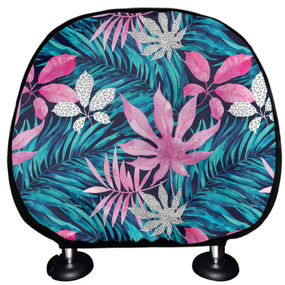 Blue And Pink Watercolor Hawaiian Print Car Headrest Covers