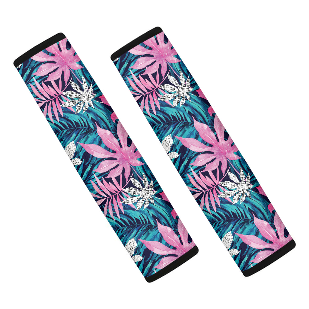 Blue And Pink Watercolor Hawaiian Print Car Seat Belt Covers