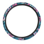Blue And Pink Watercolor Hawaiian Print Car Steering Wheel Cover