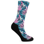 Blue And Pink Watercolor Hawaiian Print Crew Socks