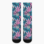 Blue And Pink Watercolor Hawaiian Print Crew Socks