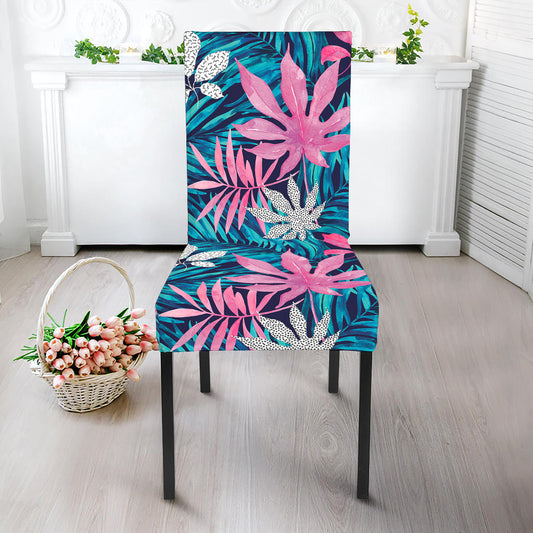 Blue And Pink Watercolor Hawaiian Print Dining Chair Slipcover