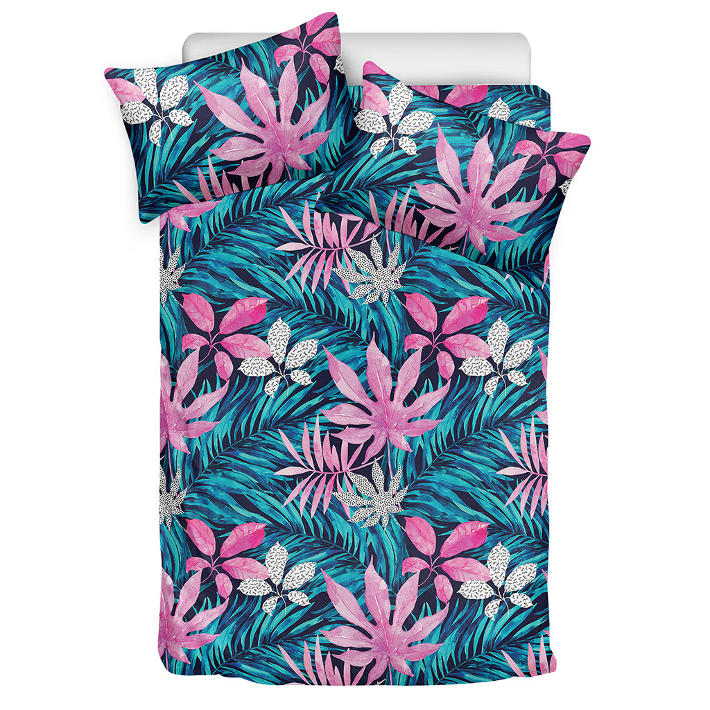 Blue And Pink Watercolor Hawaiian Print Duvet Cover Bedding Set