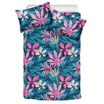 Blue And Pink Watercolor Hawaiian Print Duvet Cover Bedding Set