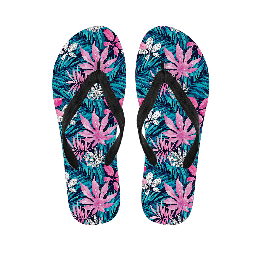 Blue And Pink Watercolor Hawaiian Print Flip Flops
