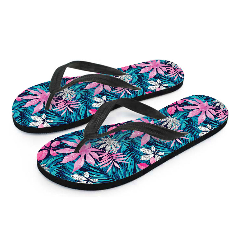 Blue And Pink Watercolor Hawaiian Print Flip Flops