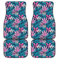 Blue And Pink Watercolor Hawaiian Print Front and Back Car Floor Mats