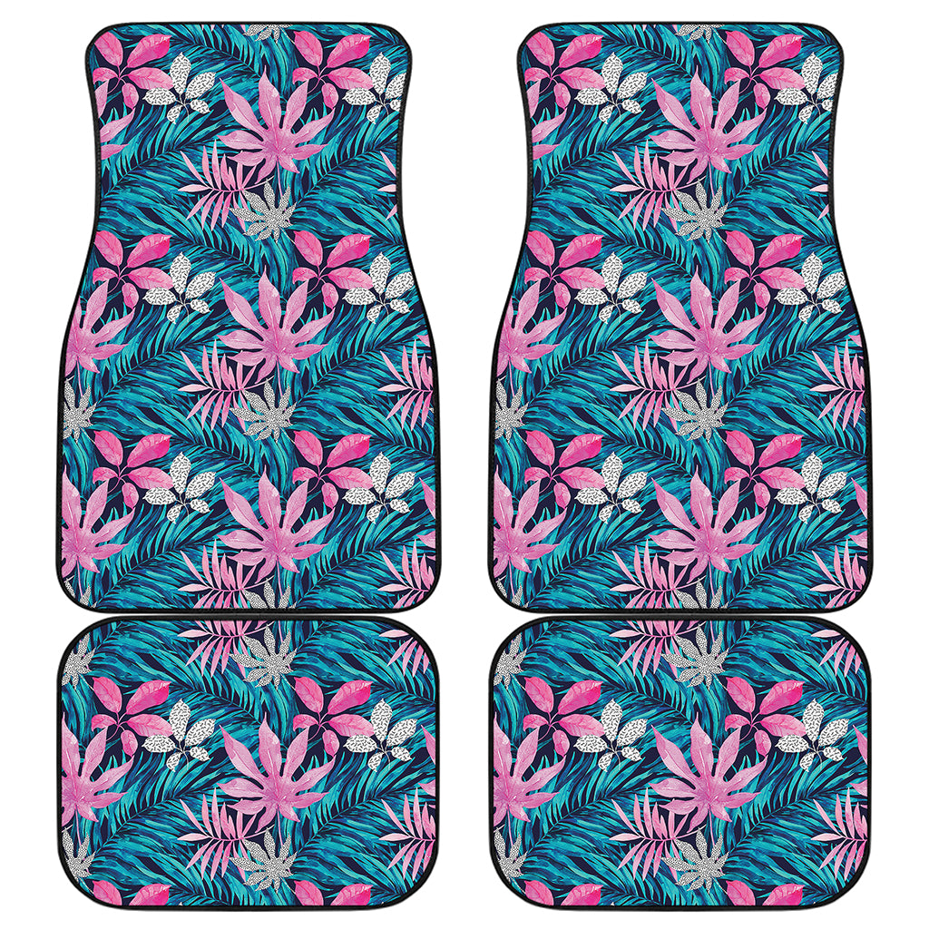 Blue And Pink Watercolor Hawaiian Print Front and Back Car Floor Mats