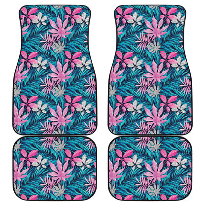 Blue And Pink Watercolor Hawaiian Print Front and Back Car Floor Mats