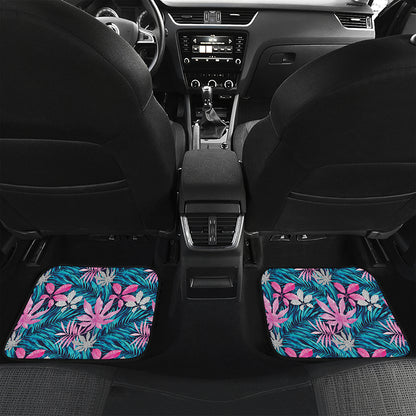 Blue And Pink Watercolor Hawaiian Print Front and Back Car Floor Mats