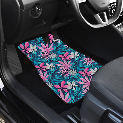 Blue And Pink Watercolor Hawaiian Print Front and Back Car Floor Mats