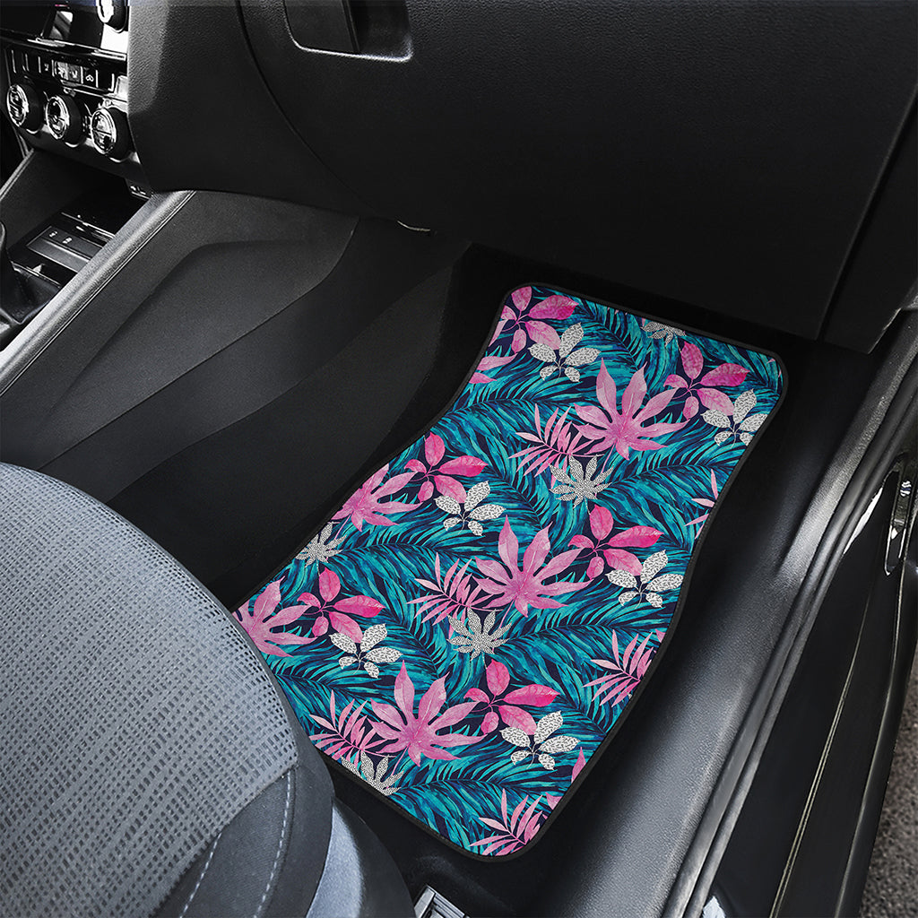 Blue And Pink Watercolor Hawaiian Print Front and Back Car Floor Mats