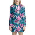 Blue And Pink Watercolor Hawaiian Print Pullover Hoodie Dress
