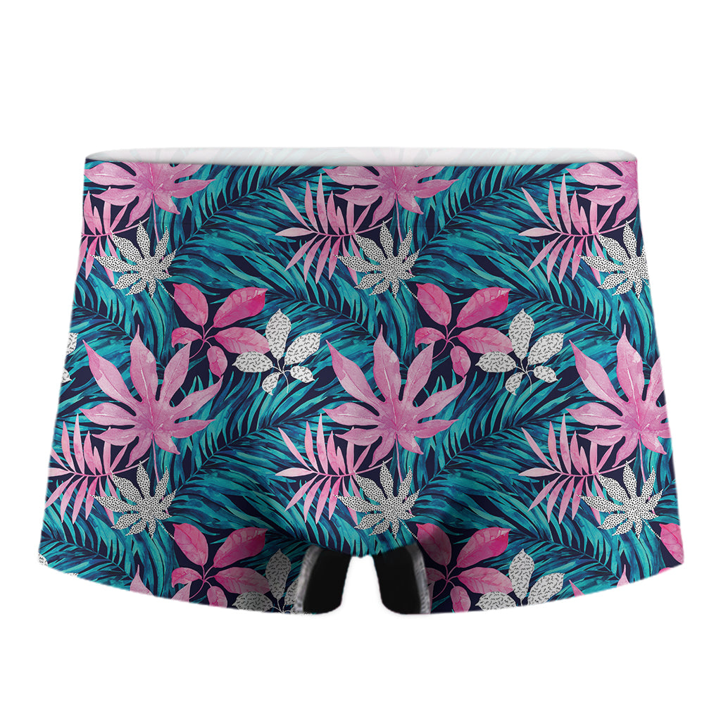 Blue And Pink Watercolor Hawaiian Print Men's Boxer Briefs