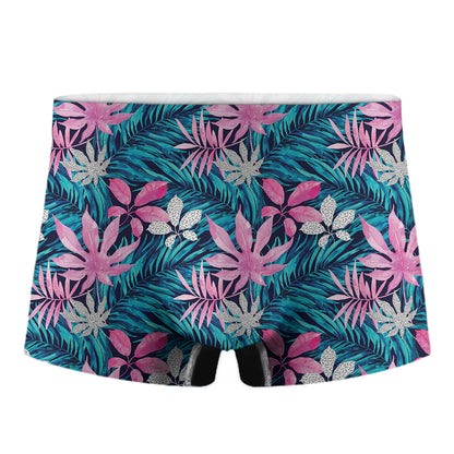 Blue And Pink Watercolor Hawaiian Print Men's Boxer Briefs